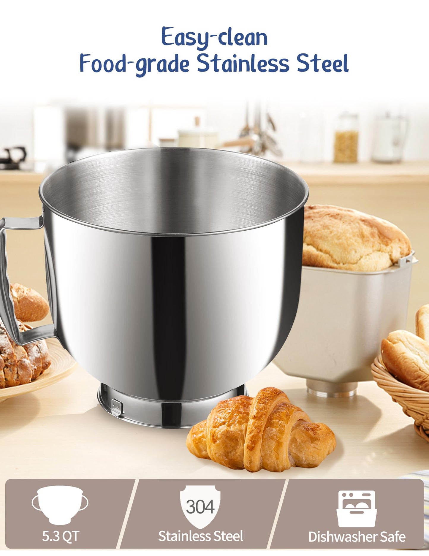 3-IN-1 Electric Stand Mixer, 5.3QT Bowl 12-Speed Kitchen Mixer, Household Food Mixers include Dough Hook, Beater and Whisk, Bread Cake Mixer for Baking and Most Home Cooks,(YM609 White)