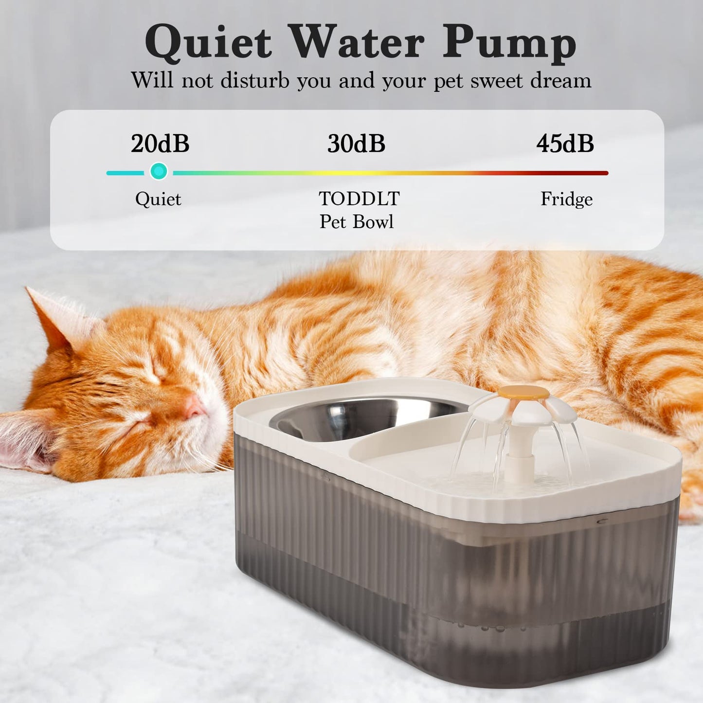 TODDLT Cat Water Fountain - Super Quiet Automatic Pet Water Dispenser, 100oz/3L with Stainless Steel Cat Bowls and Long Life Span Pump
