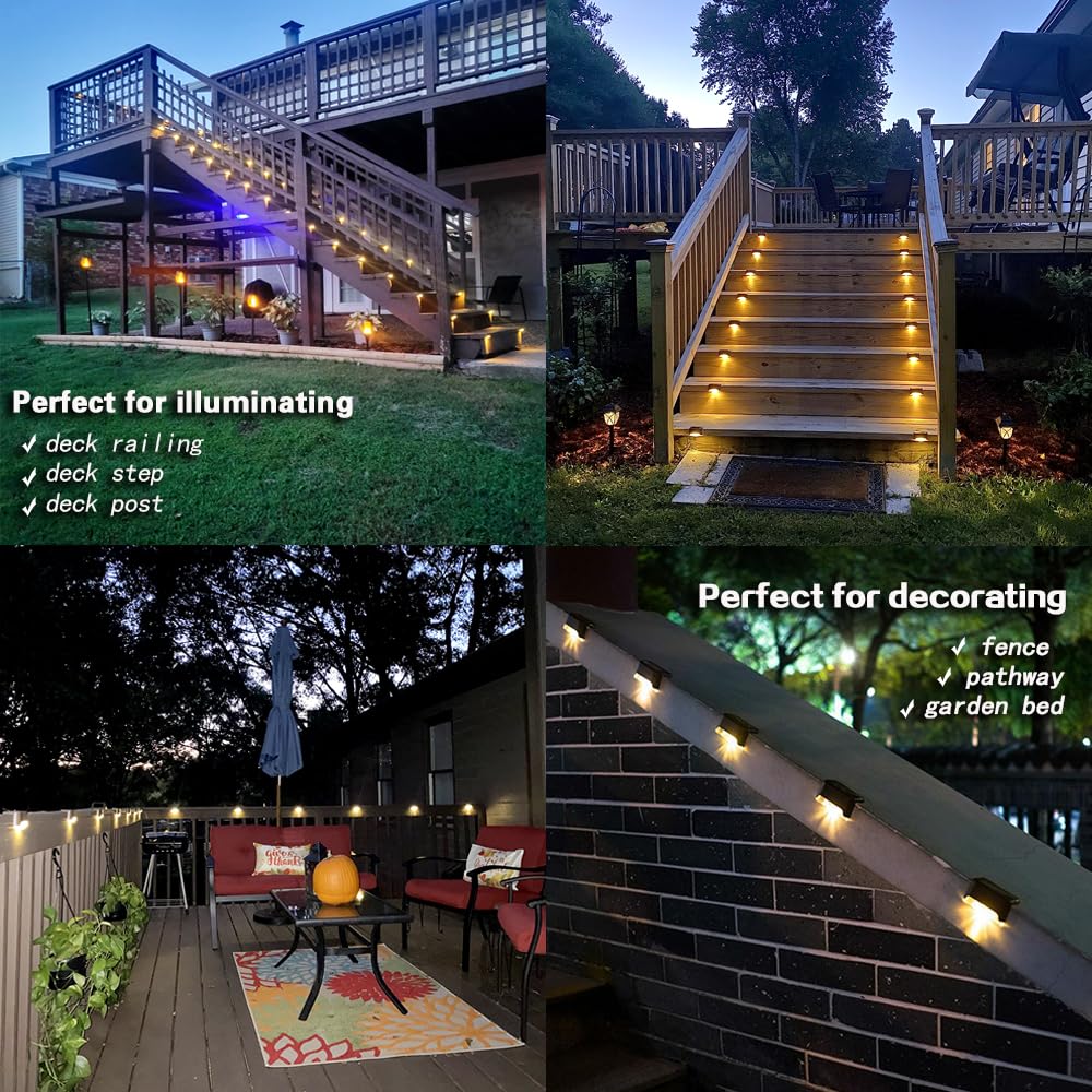MAIXI Solar Deck Lights Outdoor, 8 PCs LED Solar Fence Lights Waterproof, Garden Decorative Solar Step Lights, LED Solar Lights for Patio Porch Stairs Yard Driveway Pathway (Warm White, 8-Pack)