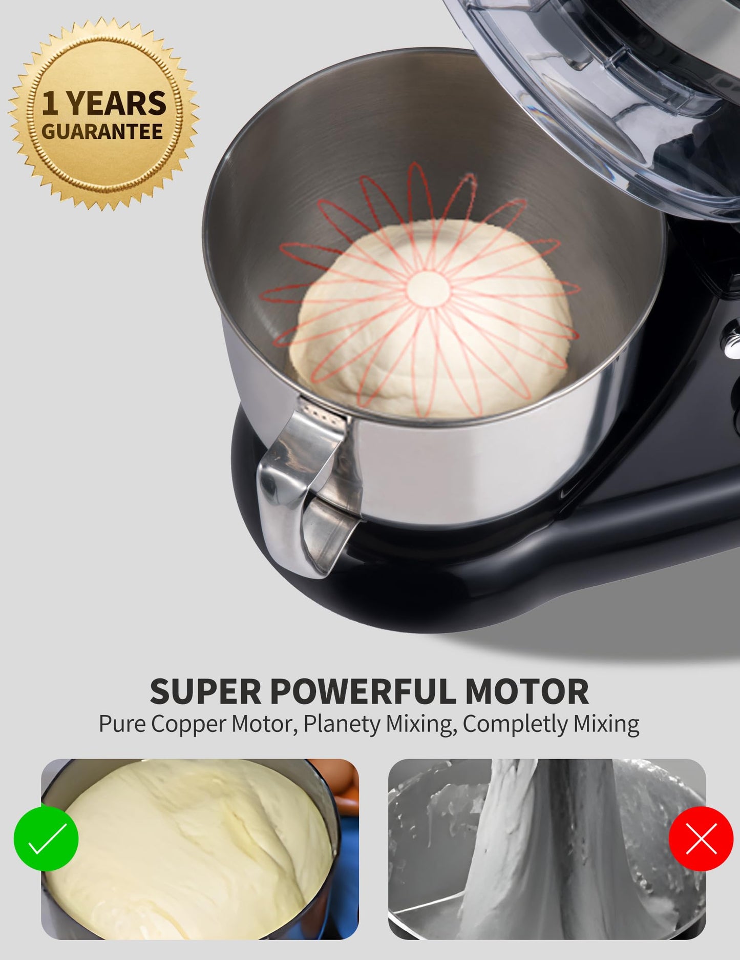 3-IN-1 Electric Stand Mixer, 5.3QT Bowl 12-Speed Kitchen Mixer, Household Food Mixers include Dough Hook, Beater and Whisk, Bread Cake Mixer for Baking and Most Home Cooks,(YM609 White)
