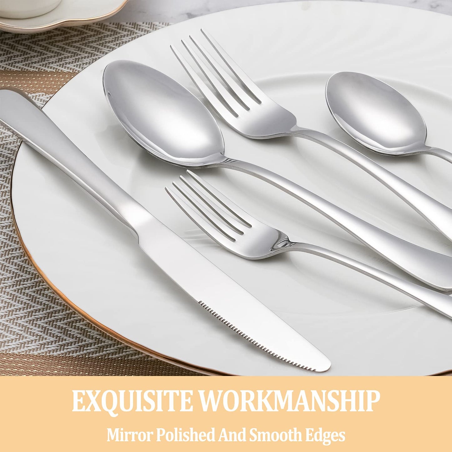 MUTNITT 30 Pcs Silverware Set, Premium Stainless Steel Flatware, Mirror Polished Cutlery, Durable Kitchen Eating Tableware, Includes Fork, Knife, Spoon, Dishwasher Safe
