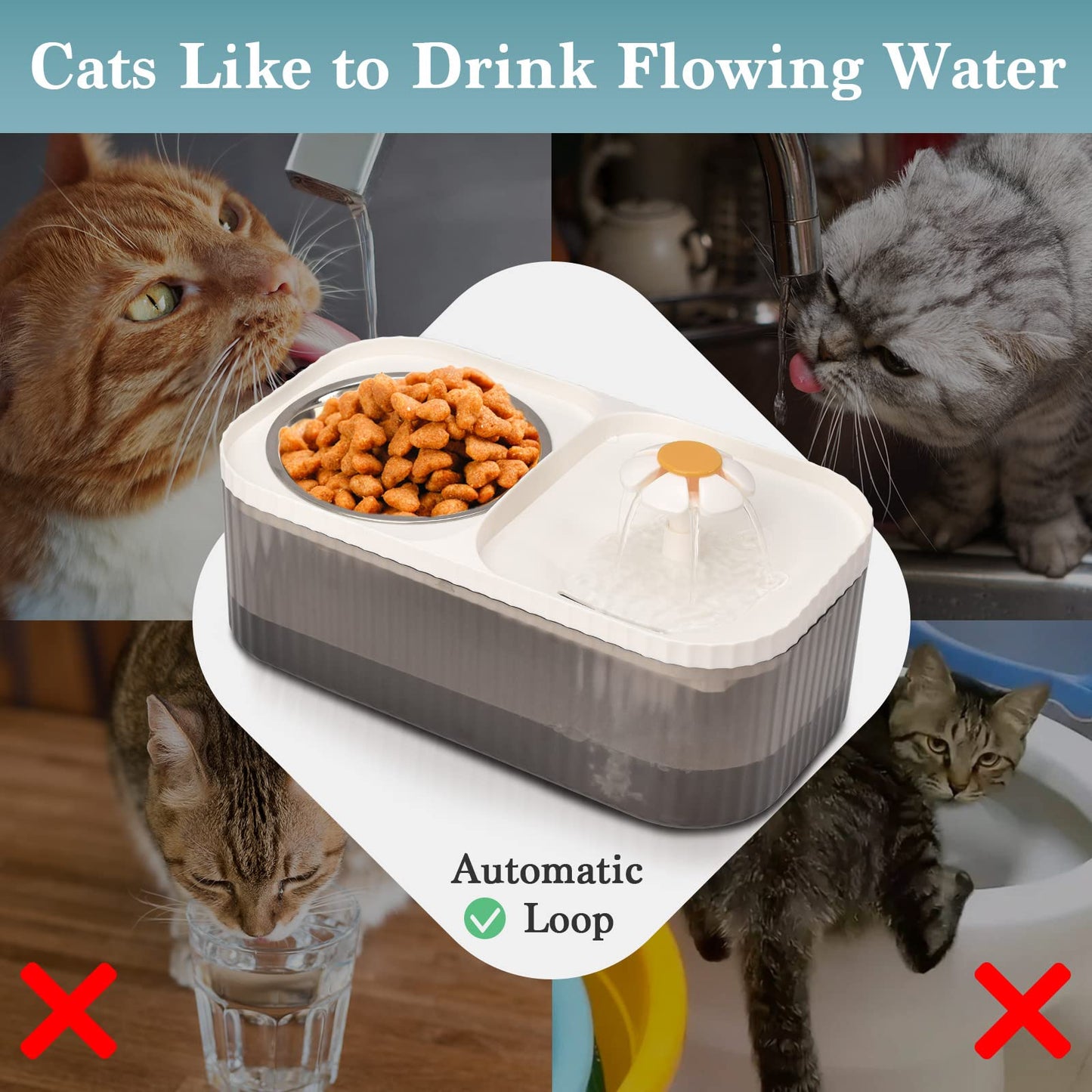 TODDLT Cat Water Fountain - Super Quiet Automatic Pet Water Dispenser, 100oz/3L with Stainless Steel Cat Bowls and Long Life Span Pump