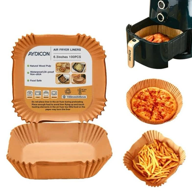 Aydicon Air Fryer Liners, Disposable Air Fryer Paper Liners – 100Pcs Non-Stick and Oil Proof for Easy Cleanup, Great for Oven, Pans & Baking (6.3 in Square, 100, Count)