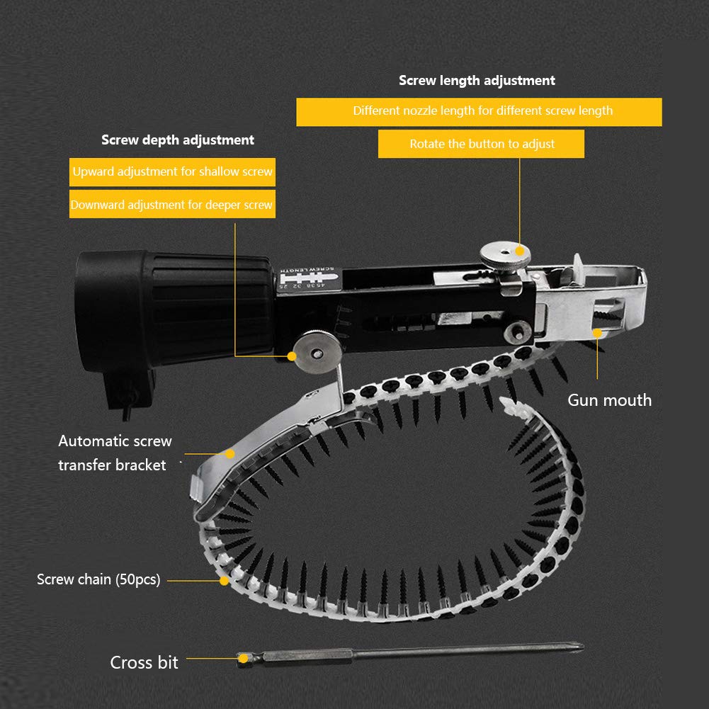 Screw Drill Chain Adapter for Power Drill Gun Chuck Range Automatic Screw Spike Chain Nail Gun Adapter Automatic Chain Nail Gun Kit for Electric Drill Woodworking Tool for Electric Drill Attachment