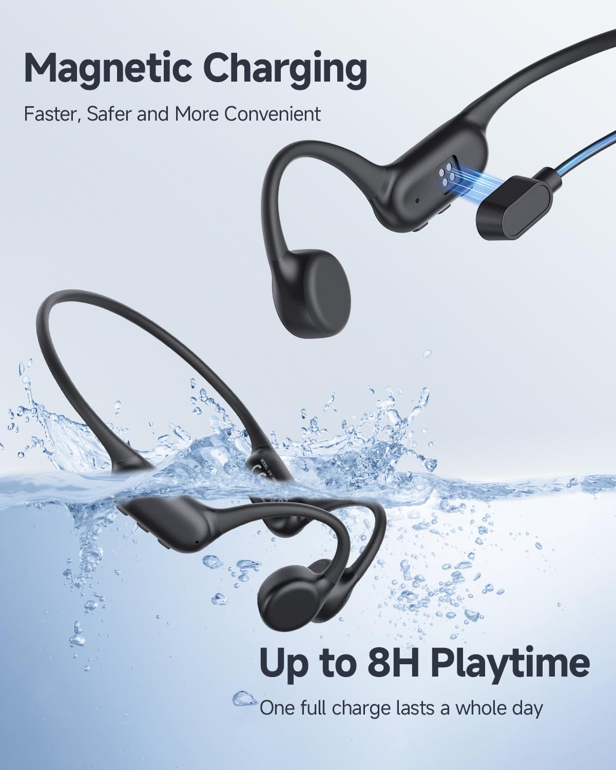 PSIER Bone Conduction Headphones IPX8 Waterproof Swimming Headphones Open Ear Headphones with MP3 Mode 32GB Memory Up to 8 Hours Playtime Bluetooth 5.4 Headphones Secure Fit for Running and Fitness