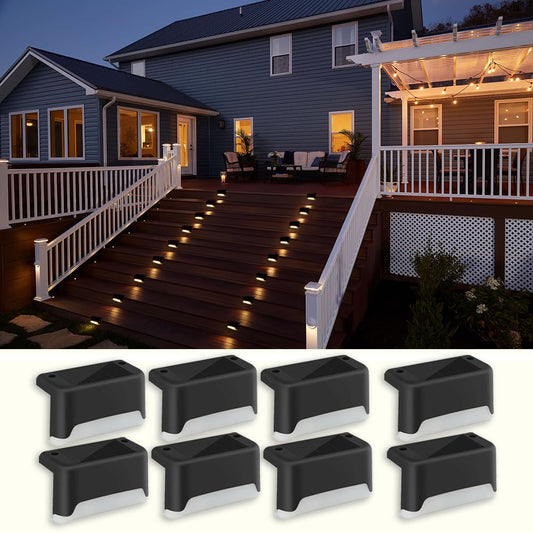 MAIXI Solar Deck Lights Outdoor, 8 PCs LED Solar Fence Lights Waterproof, Garden Decorative Solar Step Lights, LED Solar Lights for Patio Porch Stairs Yard Driveway Pathway (Warm White, 8-Pack)