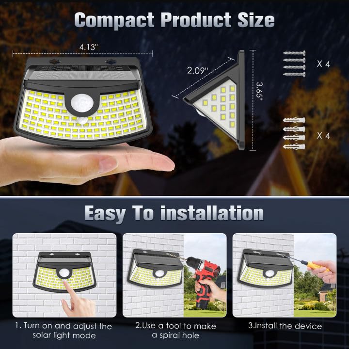 Aootek New Solar Motion Sensor Lights 120 LEDs with Lights Reflector,270° Wide Angle, IP65 Waterproof, Step Lights for Front Door, Yard, Garage, Deck (Front Button 2-Pack)