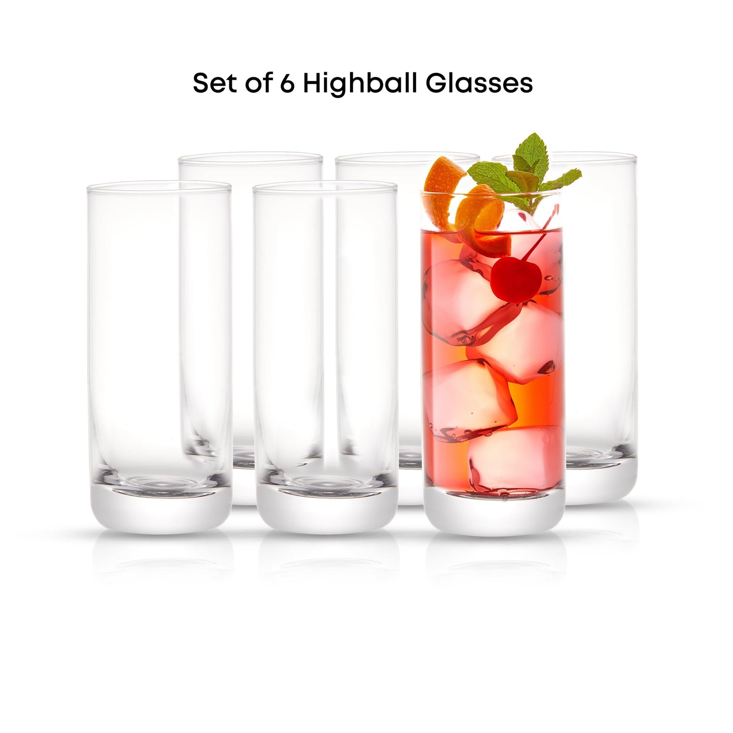 JoyJolt Faye 13oz Highball Glasses, 6pc Tall Glass Sets. Lead-Free Crystal Drinking Glasses. Water Glasses, Mojito Glass Cups, Tom Collins Bar Glassware, and Mixed Drink Cocktail Glass Set