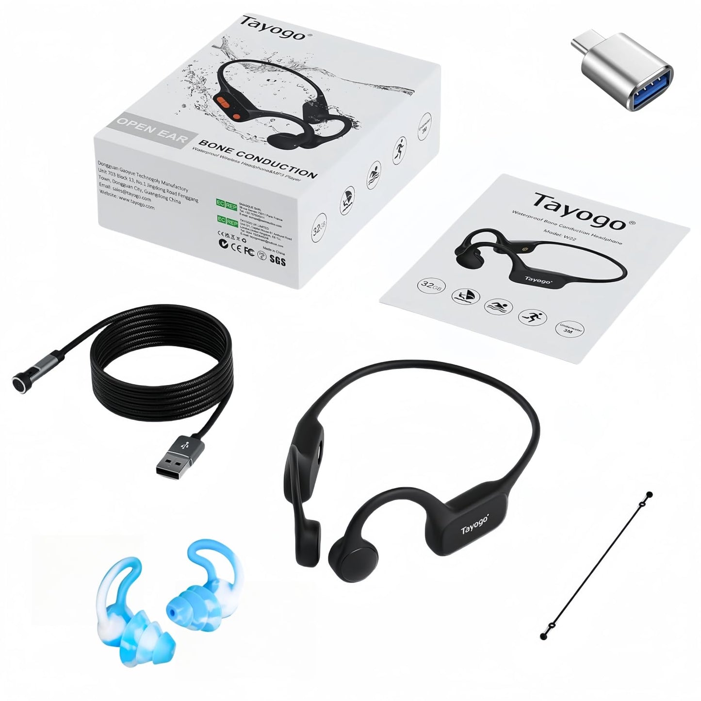 Tayogo Swimming Headphones, Bone Conduction Swimming Earphones, Waterproof Earbuds, Bluetooth 5.4, 32GB of MP3