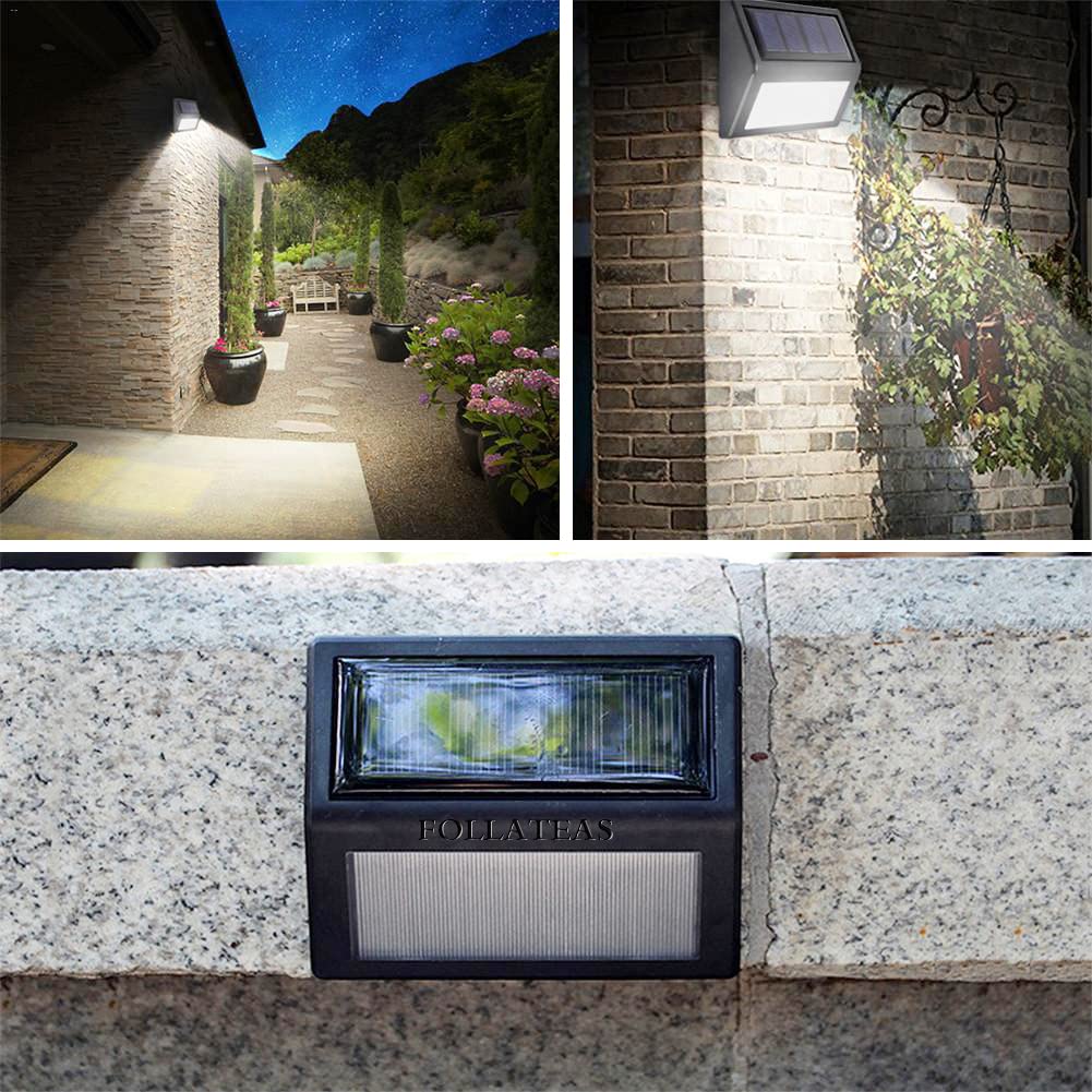 Follateas Solar Lights Outdoor, Waterproof Solar Powered Deck Step Lights for Patio Garden Backyard Garage Driveway Pathway Outside Wall Lighting (Warm White/2 Pack)