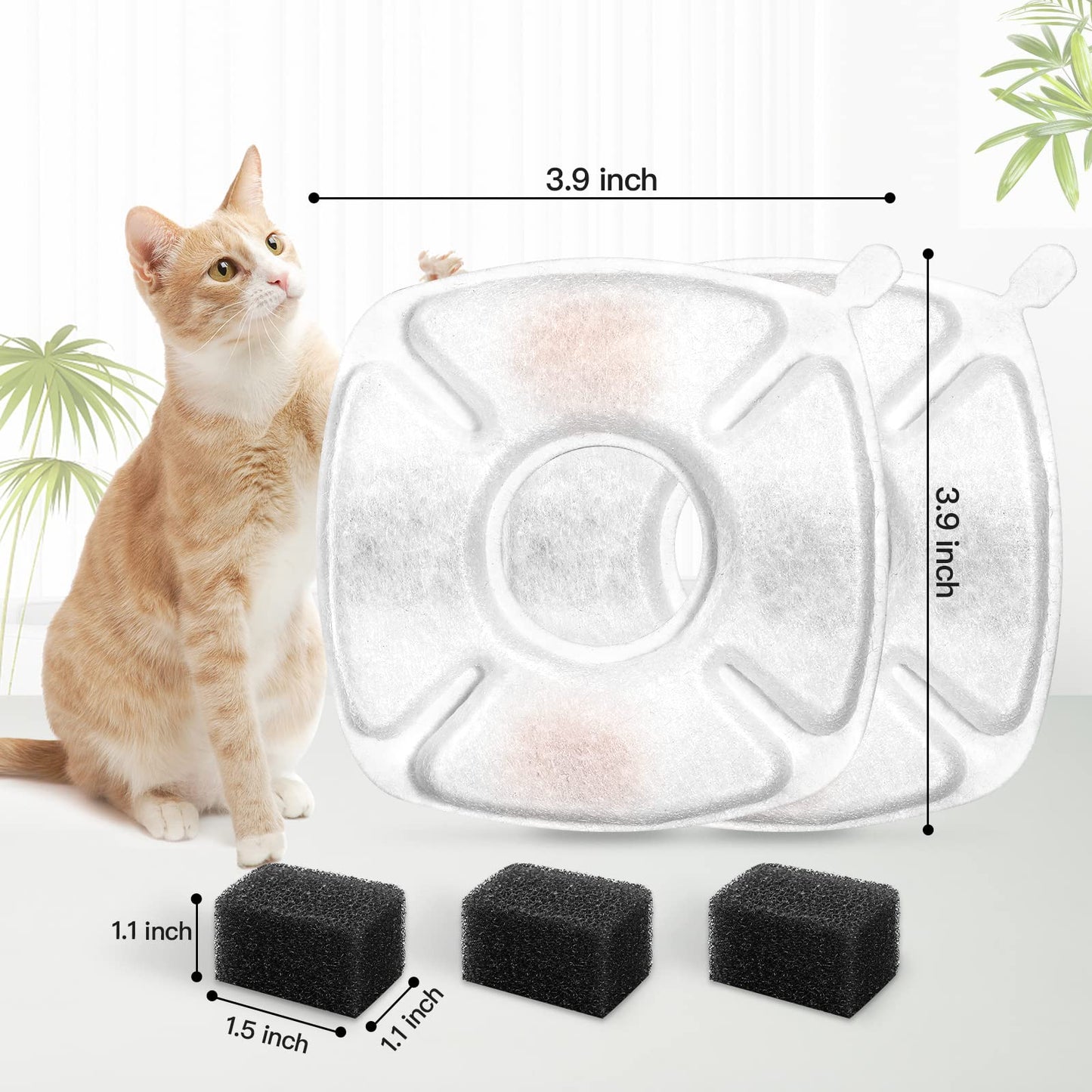 24 Pcs Cat Fountain Replacement Filters 12 Pack Cat Water Fountain Replacement Filters with 12 Pack Pre-Filter Sponges, Pet Fountain Filter Fit for 95oz/2.8L Automatic Pet Fountain Cat Water Fountain