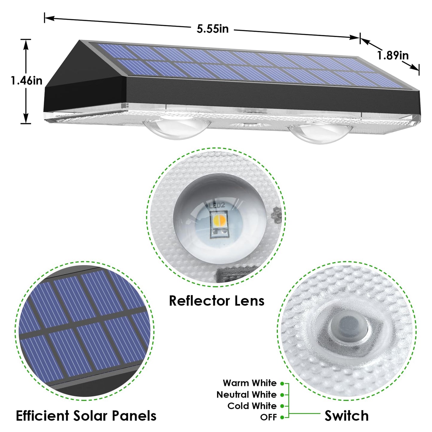 Solar Lights Outdoor - 2700/4000/6000K 3 Mode, IP65 Waterproof, Solar Deck Lights for Outside, Backyard/Deck/Patio Fence/Stair Railings and Wall (8 pack)