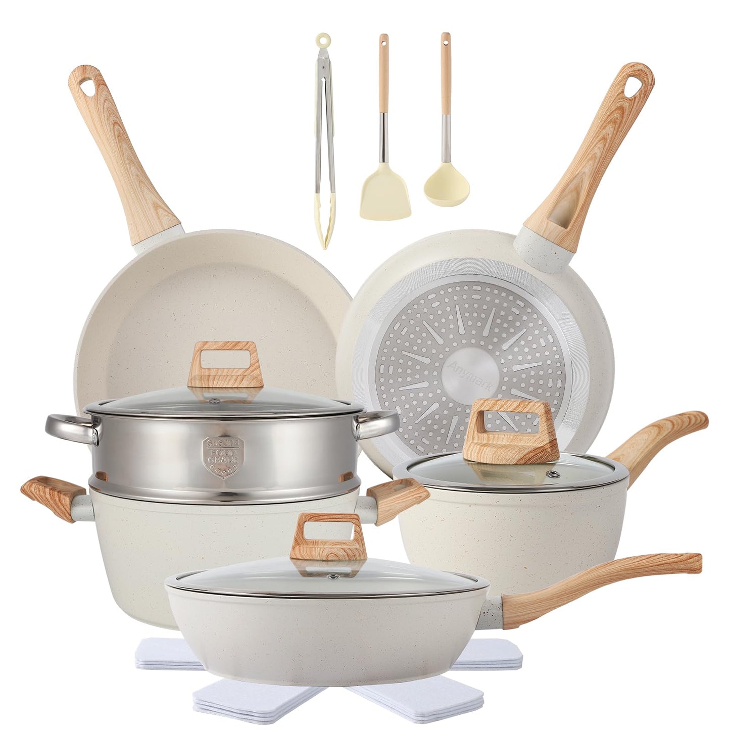 16PCS Pots and Pans Set Non Stick Cookware Set Nonstick with Cooking Set (white, 16pieces)