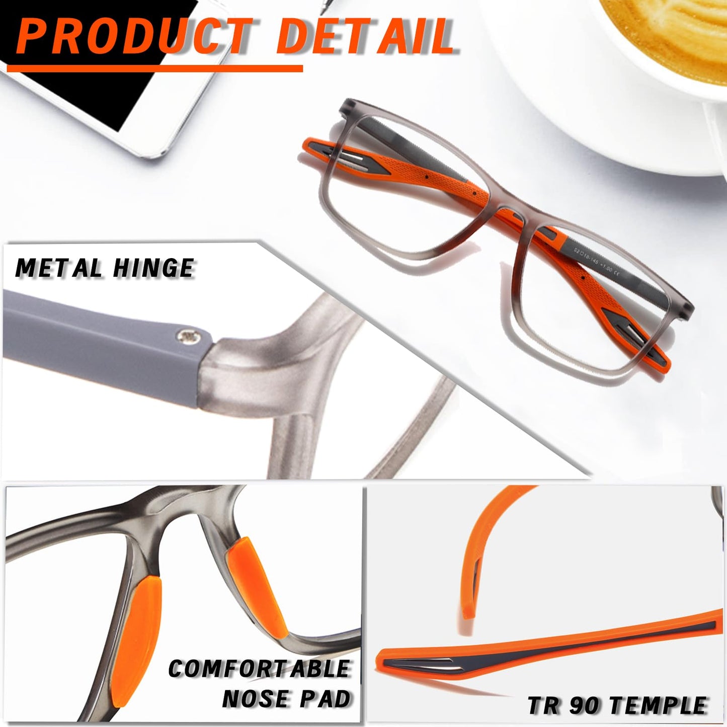 Hubeye 3 Pairs TR90 Sports Reading Glasses for Men and Women Ultralight Flexible Anti-Blue Light Readers +1.5