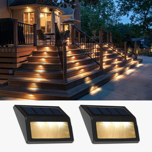 Follateas Solar Lights Outdoor, Waterproof Solar Powered Deck Step Lights for Patio Garden Backyard Garage Driveway Pathway Outside Wall Lighting (Warm White/2 Pack)