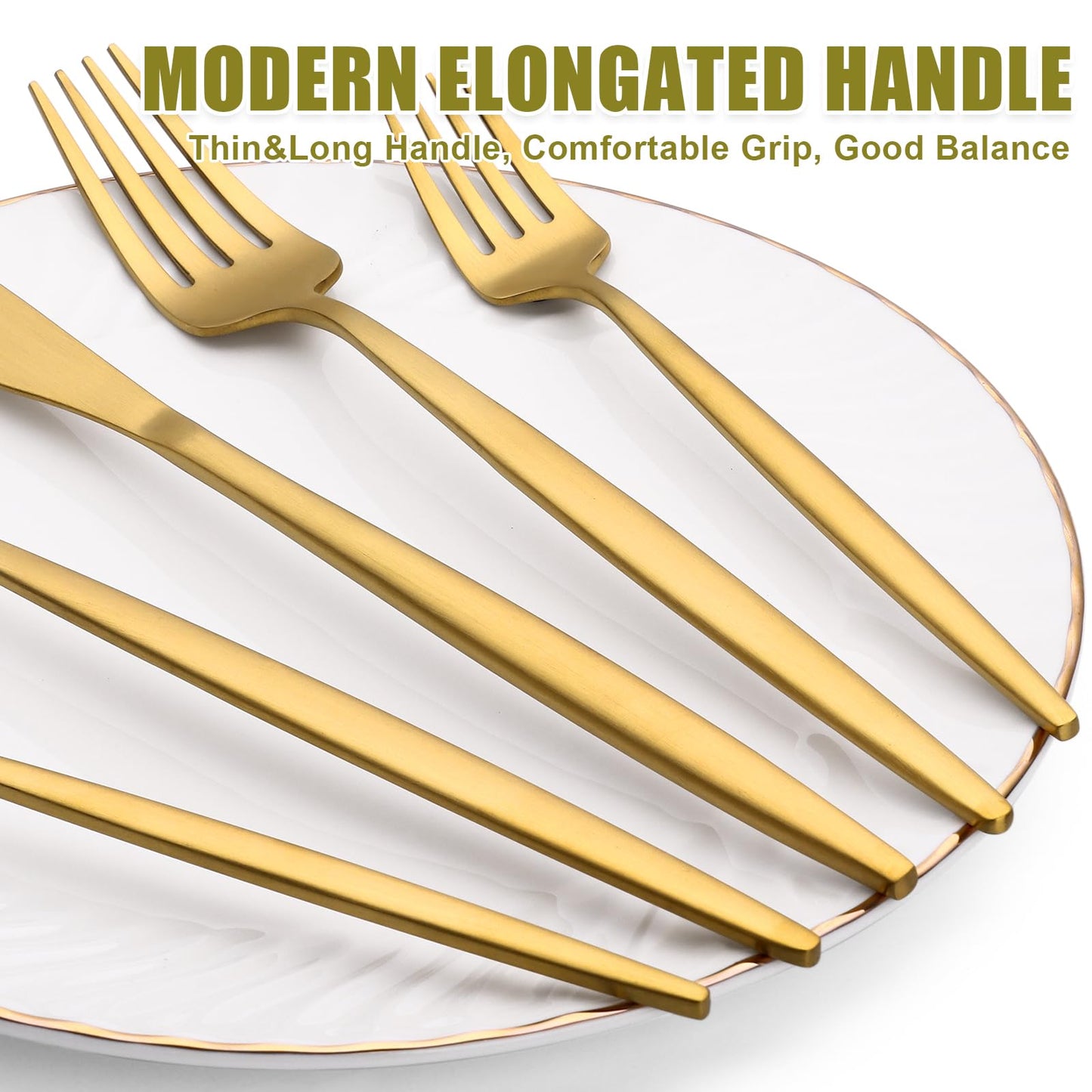 40 Piece Gold Silverware Set for 8, Terlulu Stainless Steel Flatware Set, Gold Cutlery Set Utensils Set, Tableware Include Forks Knives Spoons for Home Kitchen Restaurant Wedding, Satin Finish