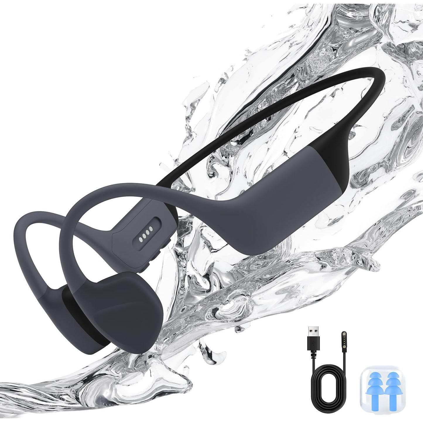 Tevese Bone Conduction Headphones, IPX8 Waterproof Bluetooth 5.4 Open Ear Headphones with 32G MP3 Memory for Swimming, Running, Cycling - Swimming Headphones Underwater (Modern)