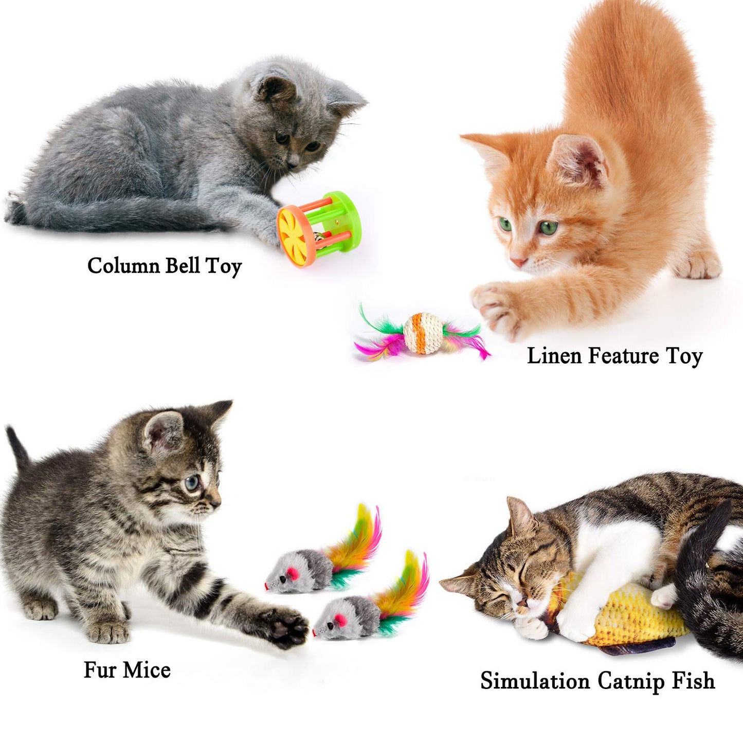 MIBOTE 28Pcs Cat Toys Kitten Toys Assorted, Cat Tunnel Catnip Fish Feather Teaser Wand Fish Fluffy Mouse Mice Balls and Bells Toys for Indoor Cat Puppy Kitty Interactive Cat Toy Set