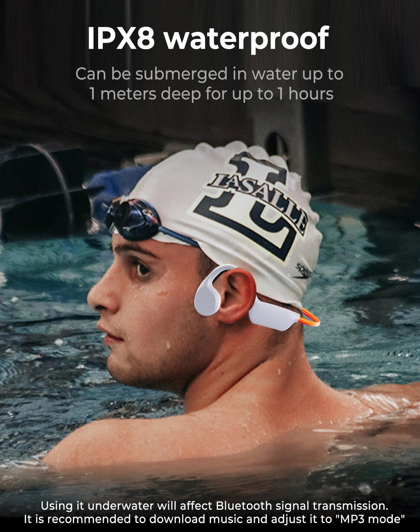 Atopskins Waterproof Headphones for Swimming, lPX8 Swimming Headphones with 32GB MP3 Underwater Headphones for Swimming, Bluetooth 5.3 Bone Conduction Headphones Waterproof Swimming for Sport (White)