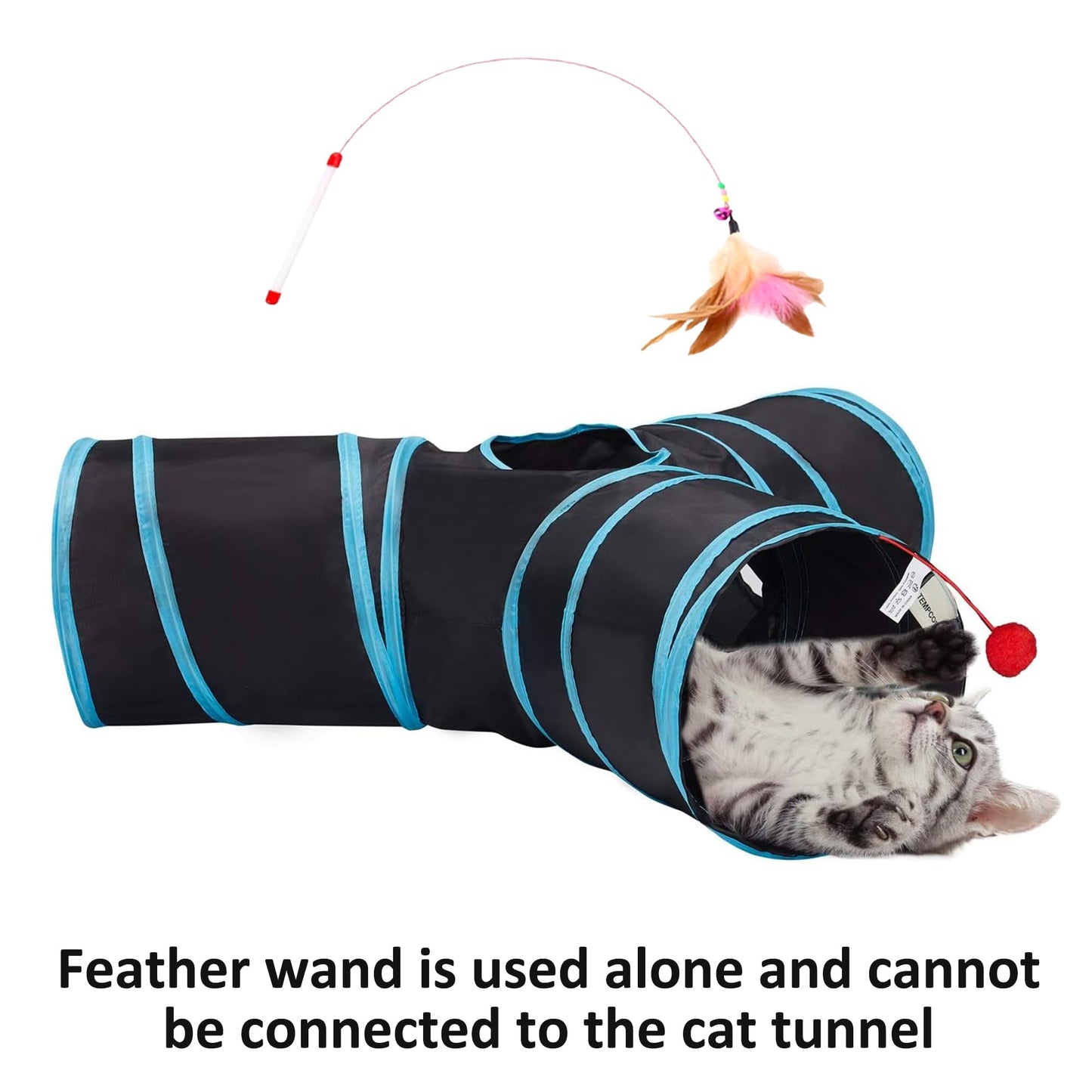 Tempcore Pet Cat Tunnel Tube Toys 3 Way Collapsible, Tunnels for Indoor Cats，Kitty Bored Peek Hole Toy Ball Cat, Puppy, Kitty, Kitten, Rabbit