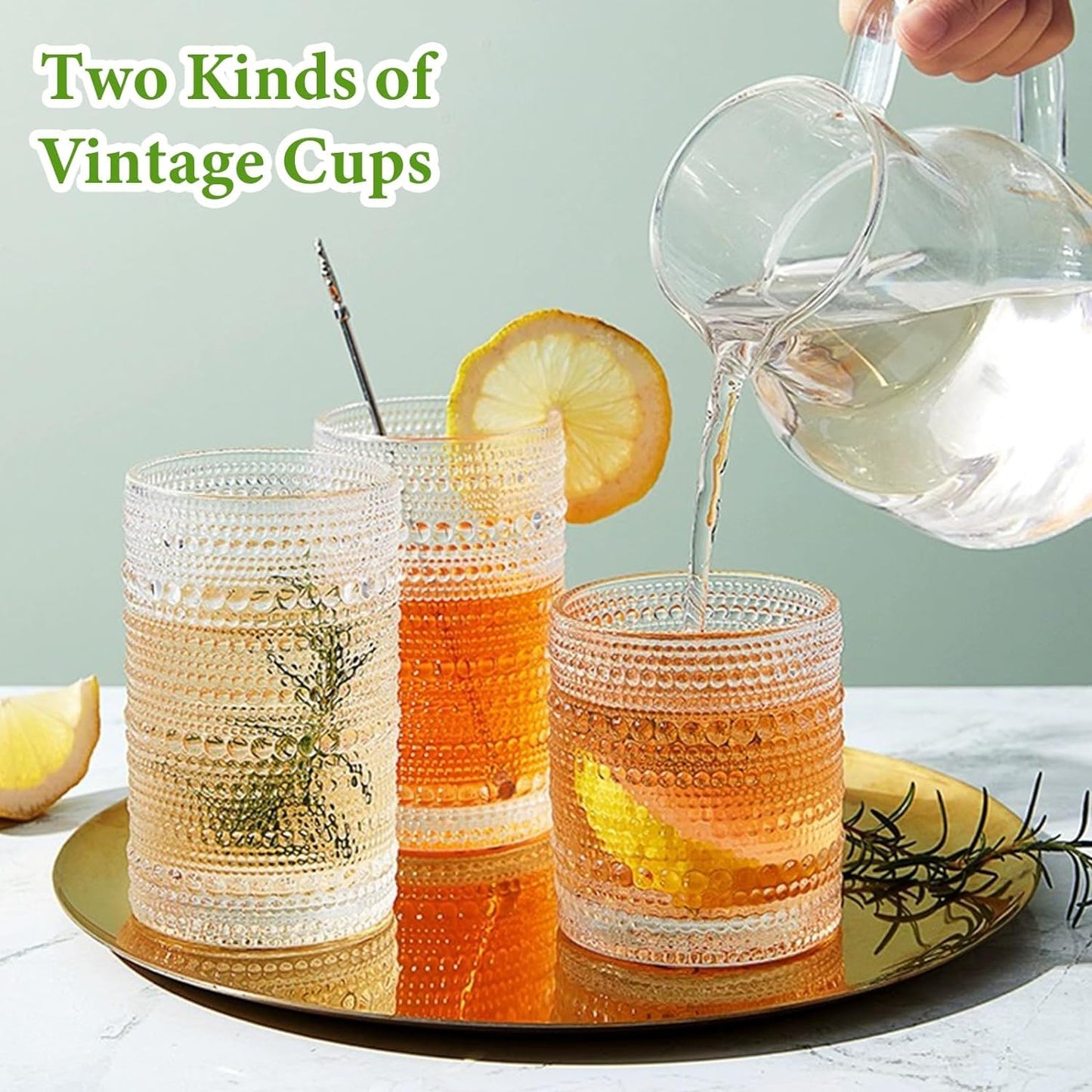 Hlukana Vintage Hobnail Drinking Glasses Set of 8, 12 oz Highball Glasses & 10 oz Cocktail Glasses Set, Kitchen Water Glasses Cup, Bar Tumbler Glassware Set for Beer, Juice, Cocktail, Whiskey, Milk