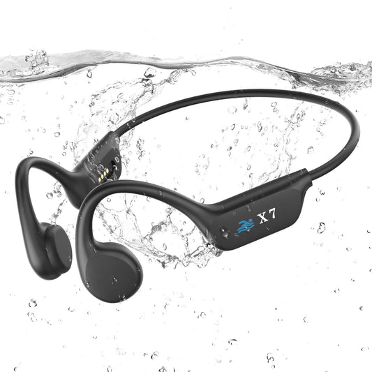 Swimming headphones-bone conduction headphones, IP68 waterproof built-in MP3 player 32G memory, wireless open Earphones Bluetooth 5.3, for running, cycling-underwater swimming headphones (black)