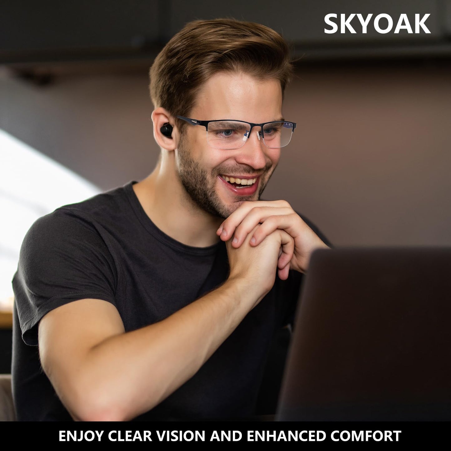 SKYOAK 2 Pack Mens Premium Progressive Multifocus Reading Glasses, TR90 Temples Blue Light Blocking Anti UV/Eye Strain Computer Readers No-Line Half Frame Multifocal Eyeglasses, 2.5x