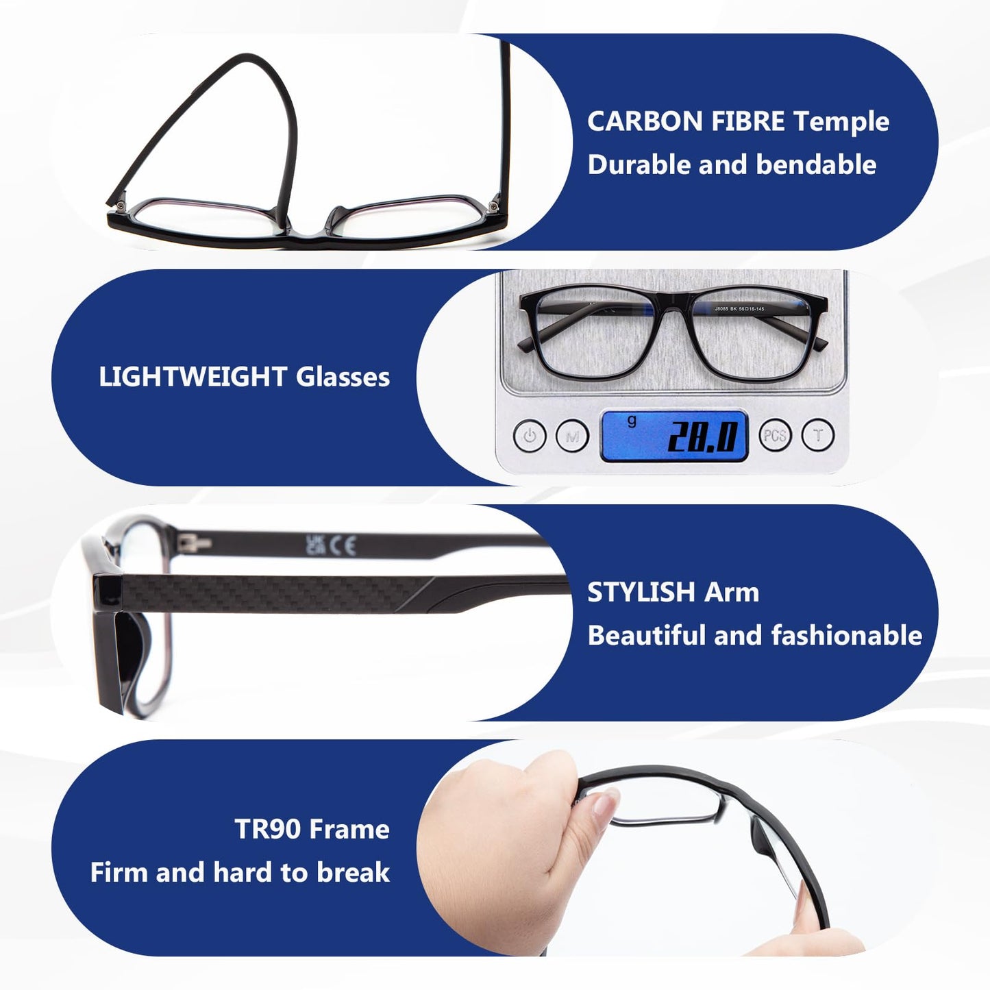 Epavouos Progressive Multifocus Reading Glasses Men TR90 Frame Lightweight Trifocal Transition Computer Readers Near Workspace Anti Blue Light Black 1.25