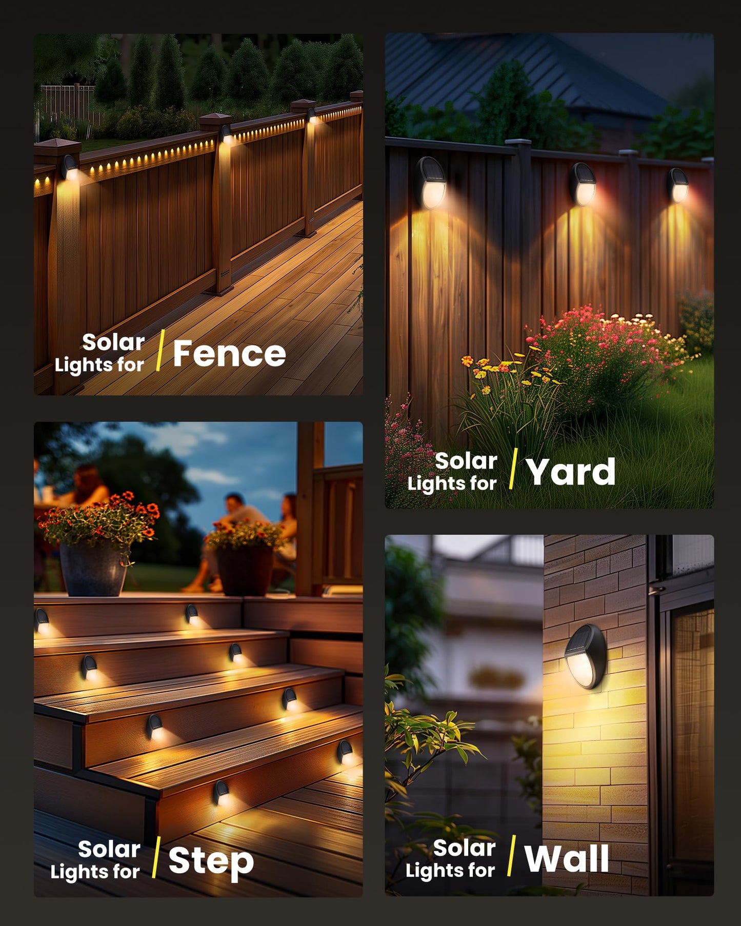 XINREE 8 Pack Outdoor Fence Solar Lights, IP68 Waterproof Solar Step Lamps, for Porch Deck Yard Garage Garden - White Light