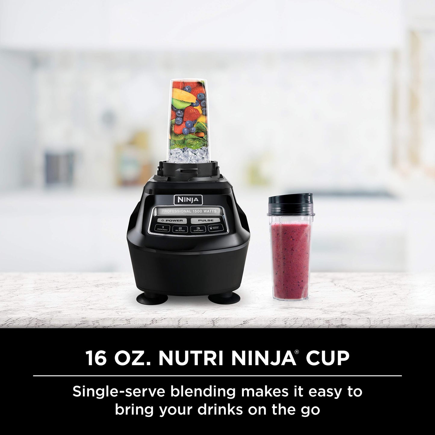 Ninja Blender, Mega Kitchen System, 1500W, 4 Functions for Smoothies, Processing, Dough, Drinks & More, with 72 Blender Pitcher, 64 Processor Bowl, 2 Nutri Cups + Lids, Black, BL770