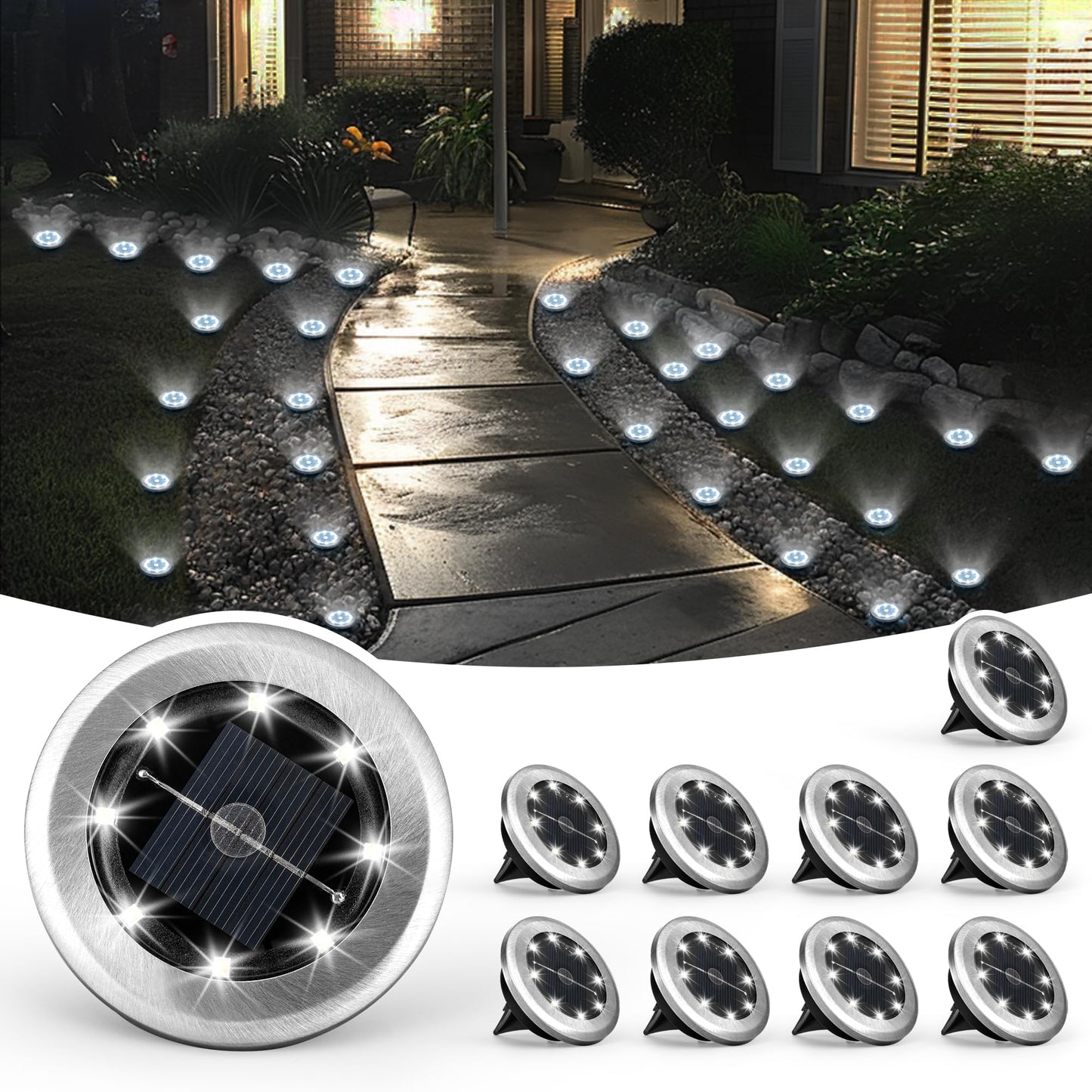 SOLPEX Mini Solar Ground Lights, 10 Pack Solar Lights Outdoor Waterproof, Pathway Lights Solar Powered, Solar Garden Lights, Landscape Lighting for Yard Driveway Walkway (Cool White)