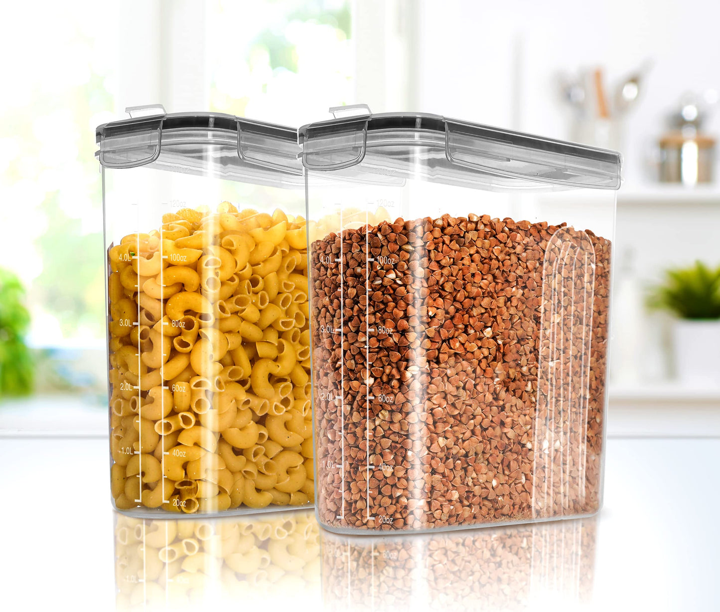 Utopia Kitchen Cereal Containers Storage - Liter Airtight Food Storage Containers & Cereal Dispenser For Pantry Organization And Storage (Clear, 4 Liter Pack of 4)