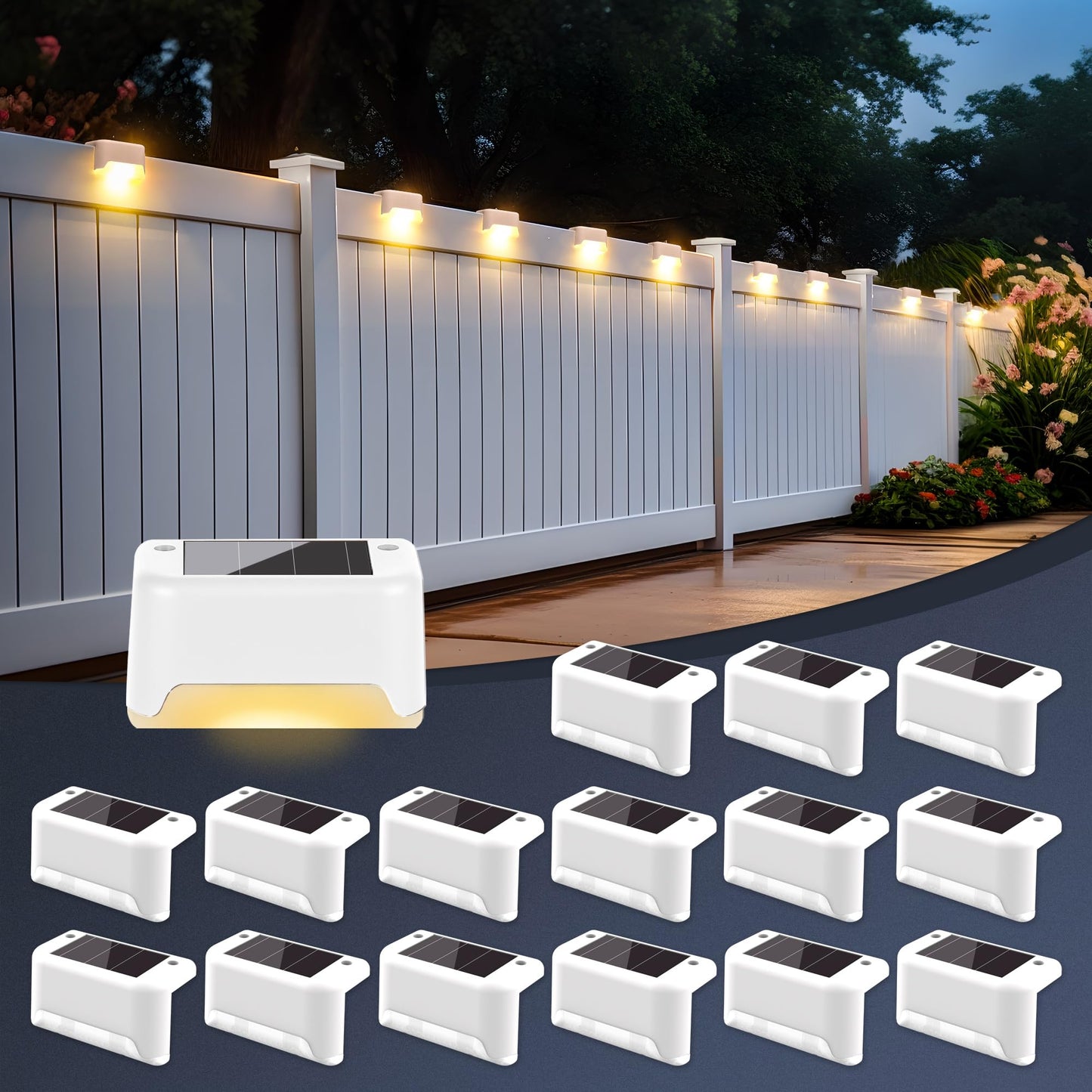 SOLPEX Solar Fence Lights Outdoor 16 Pack, Solar Step Lights Waterproof Led Solar Lights for Outdoor Stairs, Deck, Fence, Yard, Patio, and Balcony(Warm White)