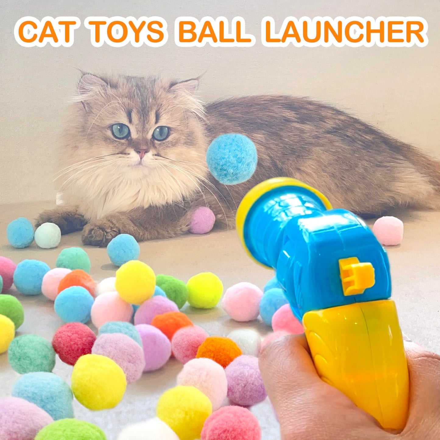 MeoHui 31Pcs Cat Ball Toy Launcher Gun,Cat Balls Fetch Toy,30Pcs Plush Fuzzy Balls Launcher Cat Toy for Cats with 1 Gun,Funny Interactive Cat Toys for Bored Indoor Adult Cats,Cute Kitten Kitty Toys