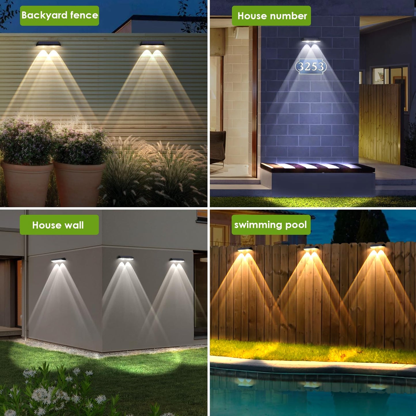 Solar Lights Outdoor - 2700/4000/6000K 3 Mode, IP65 Waterproof, Solar Deck Lights for Outside, Backyard/Deck/Patio Fence/Stair Railings and Wall (8 pack)