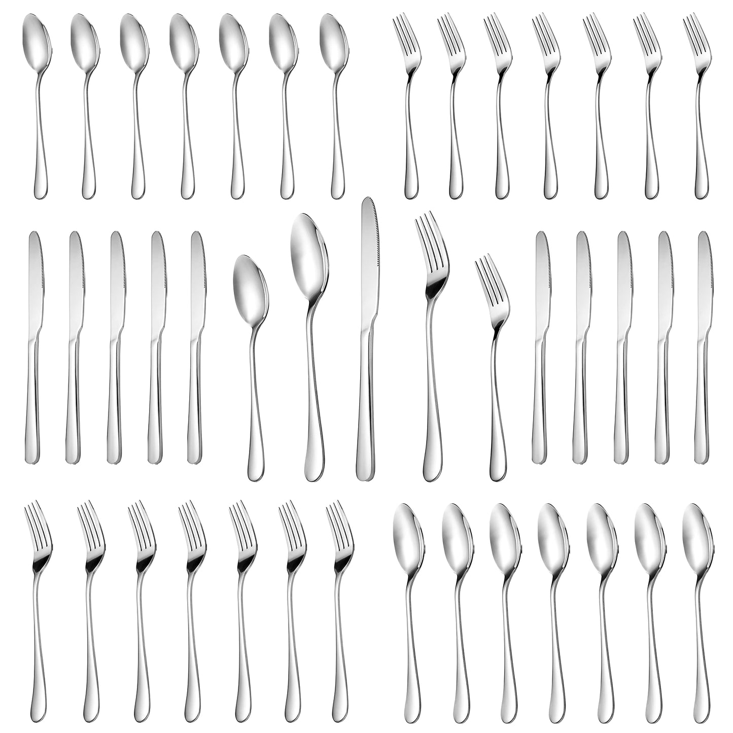 MUTNITT 30 Pcs Silverware Set, Premium Stainless Steel Flatware, Mirror Polished Cutlery, Durable Kitchen Eating Tableware, Includes Fork, Knife, Spoon, Dishwasher Safe