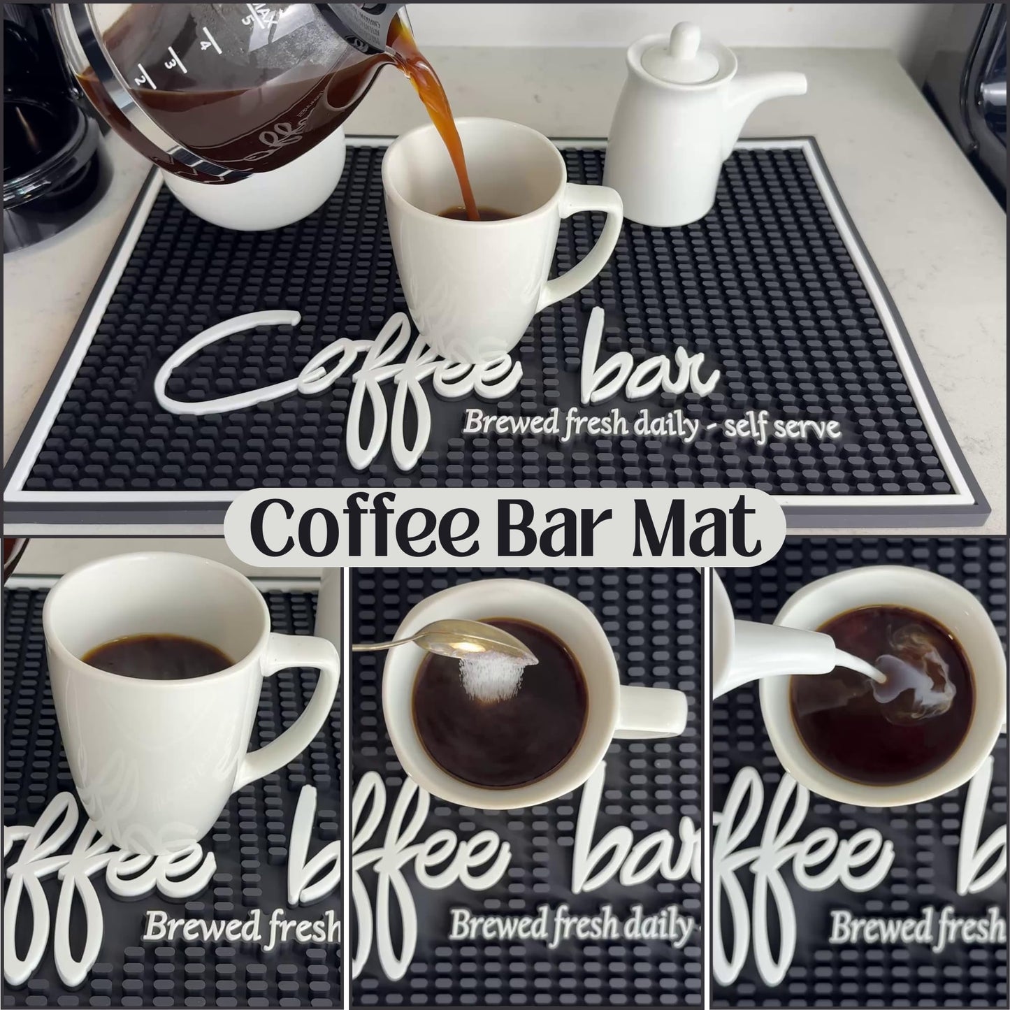 Coffee Bar Mat for Countertop, Large 18x12 Coffee Mat, Kitchen Decor and Accessories Coffee Bar Sign, Durable Coffee Sign Kitchen Mat, Coffee Bar Accessories, Coffee Signs for Coffee Station