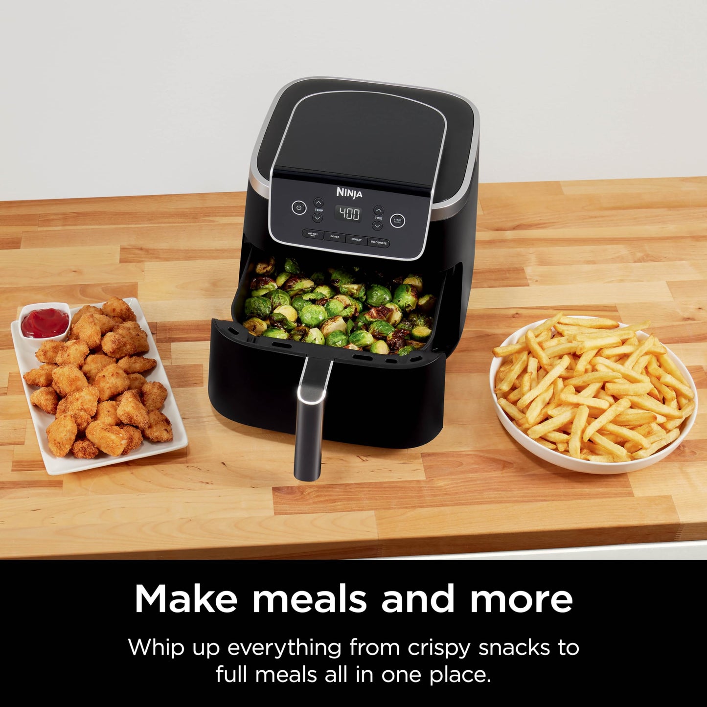 Ninja Air Fryer Pro 4-in-1 with 5 QT Capacity, Air Fry, Roast, Reheat, Dehydrate, Air Crisp Technology with 400F for hot, 120 Volts, Nonstick Basket & Crisper Plate, Grey, AF141