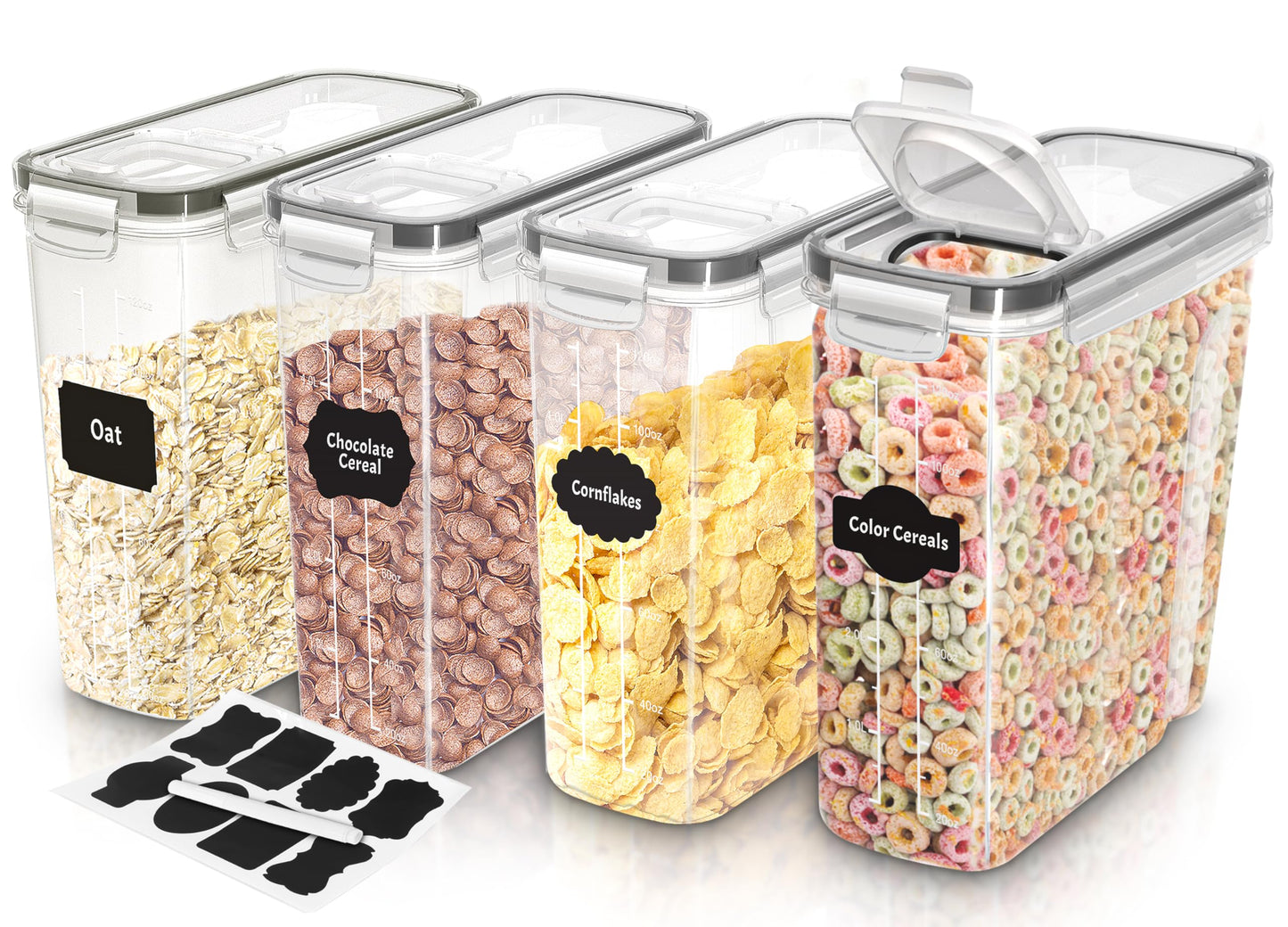 Utopia Kitchen Cereal Containers Storage - Liter Airtight Food Storage Containers & Cereal Dispenser For Pantry Organization And Storage (Clear, 4 Liter Pack of 4)